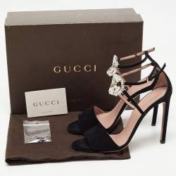 Gucci Black Suede Interlocking G Ankle Strap Sandals Size 40