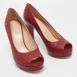 Gucci Burgundy Guccissima Leather Peep Toe Platform Pumps Size 38.5