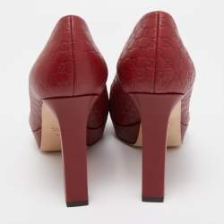 Gucci Burgundy Guccissima Leather Peep Toe Platform Pumps Size 38.5