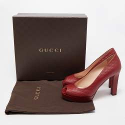 Gucci Burgundy Guccissima Leather Peep Toe Platform Pumps Size 38.5