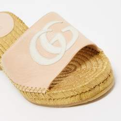 Gucci Beige Leather GG Espadrille Slides Size 36.5