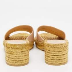 Gucci Beige Leather GG Espadrille Slides Size 36.5