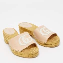 Gucci Beige Leather GG Espadrille Slides Size 36.5