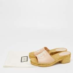 Gucci Beige Leather GG Espadrille Slides Size 36.5