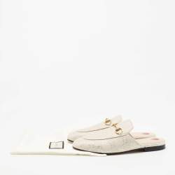 Gucci Grey/Silver Canvas Princetown Mules Size 37 