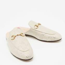 Gucci Grey/Silver Canvas Princetown Mules Size 37 