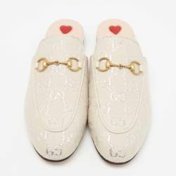 Gucci Grey/Silver Canvas Princetown Mules Size 37 