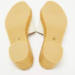 Gucci White Leather GG Espadrille Block Heel Slide Sandals Size 36.5