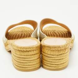 Gucci White Leather GG Espadrille Block Heel Slide Sandals Size 36.5