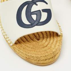 Gucci White Leather GG Espadrille Block Heel Slide Sandals Size 36.5