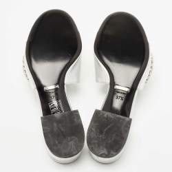 Gucci Silver Leather Crystal Embellished Maxime Slide Sandals Size 37.5