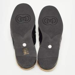 Pre Owned Gucci Black Matelassé Leather and Shearling Fur Lined GG Marmont Flat Mules Size 37