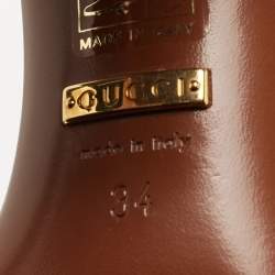 Pre Owned Gucci Brown Leather Horsebit Ankle Strap Sandals Size 34