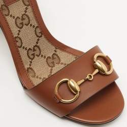 Pre Owned Gucci Brown Leather Horsebit Ankle Strap Sandals Size 34
