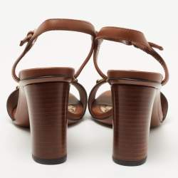 Pre Owned Gucci Brown Leather Horsebit Ankle Strap Sandals Size 34