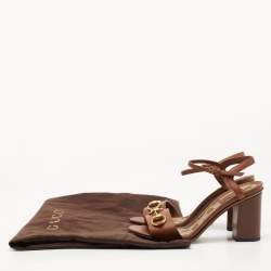 Pre Owned Gucci Brown Leather Horsebit Ankle Strap Sandals Size 34