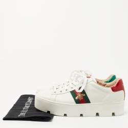 مملوكة مسبقًا Gucci White Leather Embroidered Bee Ace Platform Sneakers Size 39