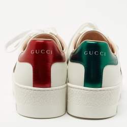 مملوكة مسبقًا Gucci White Leather Embroidered Bee Ace Platform Sneakers Size 39