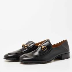 Pre Owned Gucci Black Leather Horsebit Square Toe Loafers Size 40