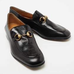 Pre Owned Gucci Black Leather Horsebit Square Toe Loafers Size 40
