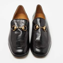 Pre Owned Gucci Black Leather Horsebit Square Toe Loafers Size 40