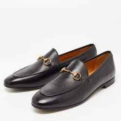 Gucci Black Leather  Jordaan Loafers Size 40