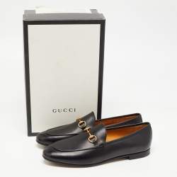 Gucci Black Leather  Jordaan Loafers Size 40