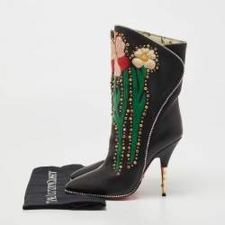 Gucci Black Crystal Embellished Fosco Ankle Boots Size 37.5