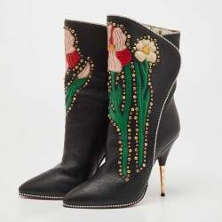 Gucci Black Crystal Embellished Fosco Ankle Boots Size 37.5