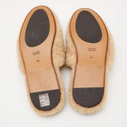 Gucci Beige/Brown Shearling Fur Interlocking G Flat Mules Size 39