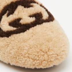 Gucci Beige/Brown Shearling Fur Interlocking G Flat Mules Size 39