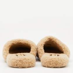 Gucci Beige/Brown Shearling Fur Interlocking G Flat Mules Size 39
