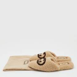 Gucci Beige/Brown Shearling Fur Interlocking G Flat Mules Size 39