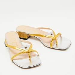 Gucci Metallic Gold/Silver Leather Alison Bow Slide Flats Size 38.5