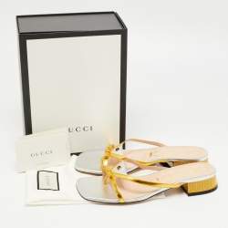 Gucci Metallic Gold/Silver Leather Alison Bow Slide Flats Size 38.5
