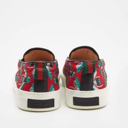 Gucci Red Bee Jacquard Fabric  and Leather Ant Embellished Slip On Sneakers Size 38