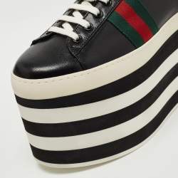 مملوكة مسبقًا Gucci Black Leather Peggy Platform Sneakers Size 38.5