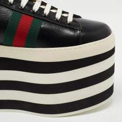 مملوكة مسبقًا Gucci Black Leather Peggy Platform Sneakers Size 38.5