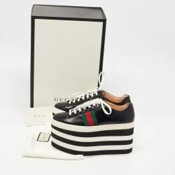 مملوكة مسبقًا Gucci Black Leather Peggy Platform Sneakers Size 38.5