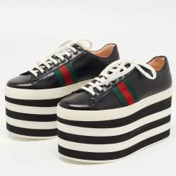مملوكة مسبقًا Gucci Black Leather Peggy Platform Sneakers Size 38.5