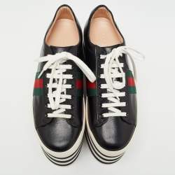 مملوكة مسبقًا Gucci Black Leather Peggy Platform Sneakers Size 38.5