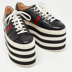 مملوكة مسبقًا Gucci Black Leather Peggy Platform Sneakers Size 38.5