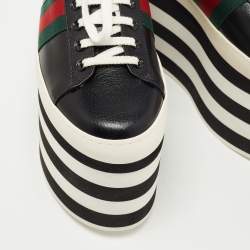 مملوكة مسبقًا Gucci Black Leather Peggy Platform Sneakers Size 38.5