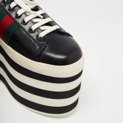 مملوكة مسبقًا Gucci Black Leather Peggy Platform Sneakers Size 38.5