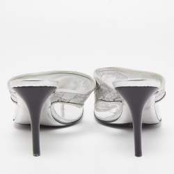 Pre Owned Gucci Silver Guccissima Leather Interlocking G Thong Sandals Size 40