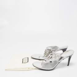 Pre Owned Gucci Silver Guccissima Leather Interlocking G Thong Sandals Size 40
