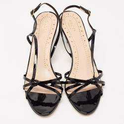 Gucci Black Patent Slingback Sandals Size 39  