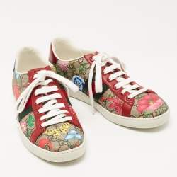 Gucci Multicolor Canvas and Leather Flower Print  Ace  Low Top Sneakers Size 39