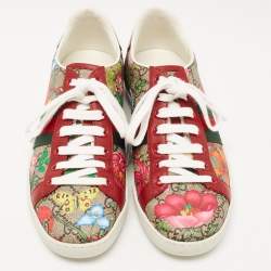 Gucci Multicolor Canvas and Leather Flower Print  Ace  Low Top Sneakers Size 39
