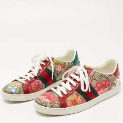 Gucci Multicolor Canvas and Leather Flower Print  Ace  Low Top Sneakers Size 39